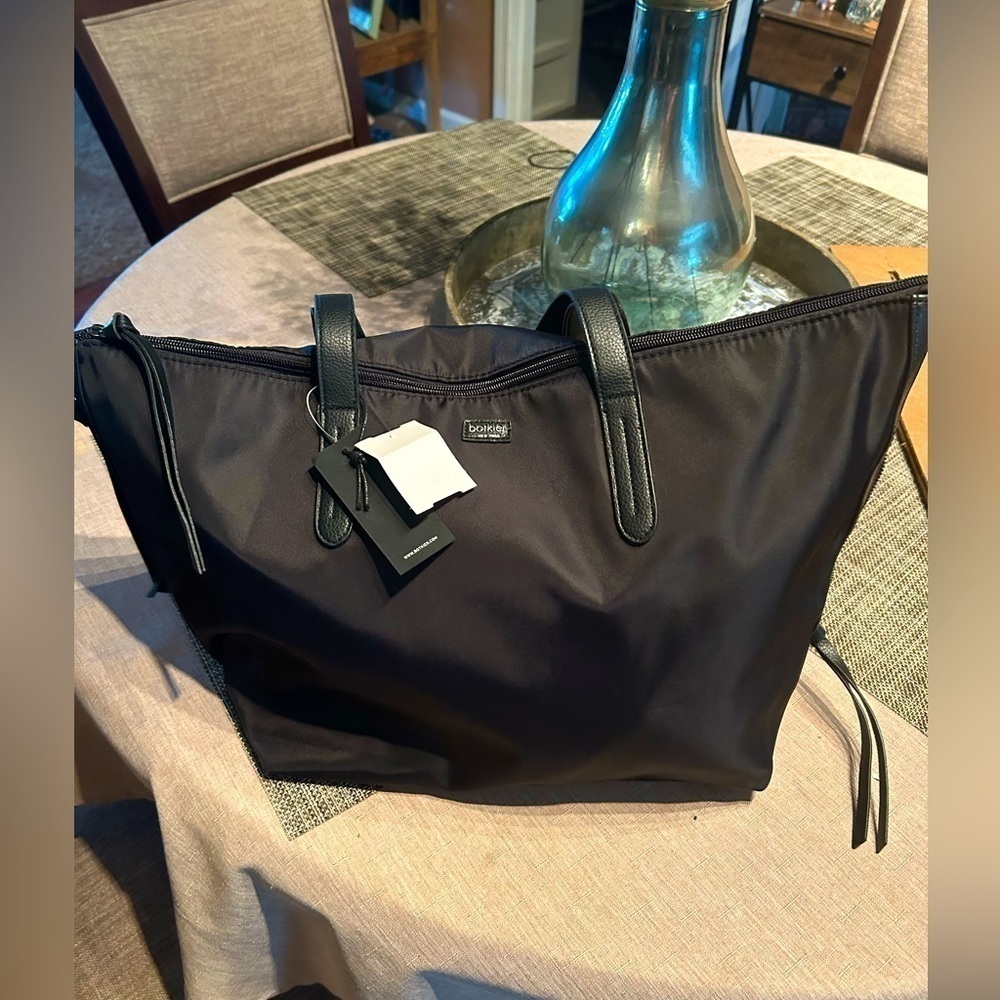 New BOTKIER Black Nylon Large Tote with leather trim